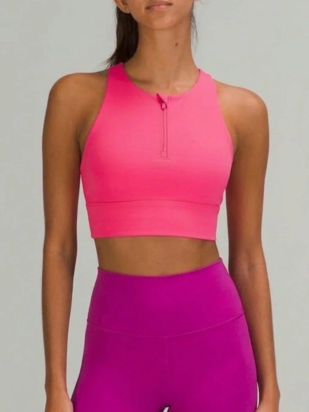 Lululemon High Neck Energy Zip Front Bra, Medium Support B-D Cups in Pink - 6